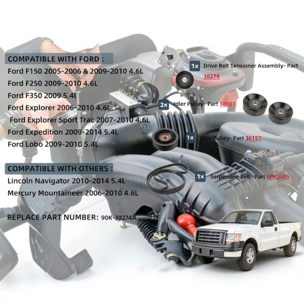 Dasbecan Serpentine Belt Drive Tensioner for Ford F150-1