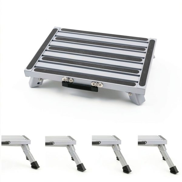 RV Step Stool Homeon Wheels Adjustable Folding Platform Gray SP-200-6
