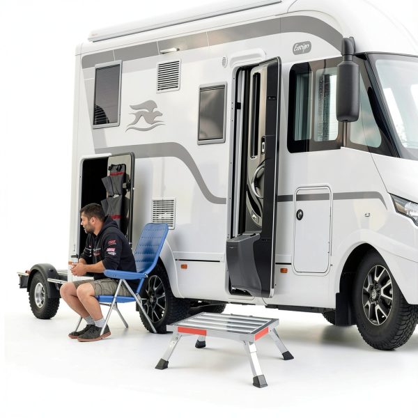 RV Step Stool Homeon Wheels Adjustable Folding Platform Gray SP-200-1