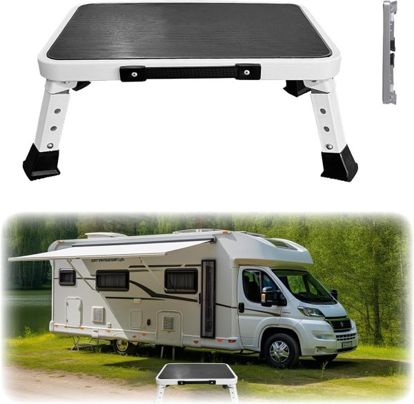 HYMIC Foldable Alloy Steel RV Step Stool Black 15.2 Inch-8