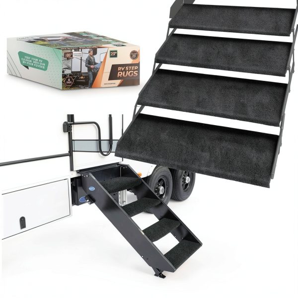 RV Step Rug LATCH.IT Double‑Layer Polyester 3‑Pack 23‑Inch Wide Black-0