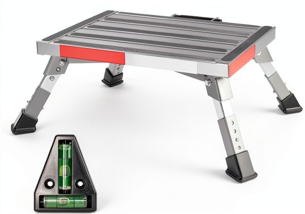 RV Step Stool Homeon Wheels Adjustable Folding Platform Gray SP-200-0