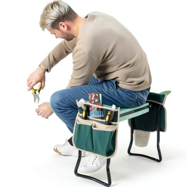 Garden Kneeler SONGMICS Seat with 2 Tool Bags Dark Green UGGK50L-8