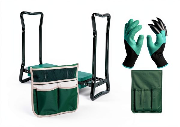 Garden Kneeler LeJoy Seat with Tool Bags and Claw Gloves Green-3