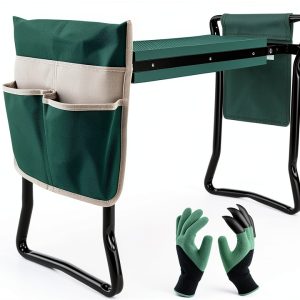Garden Kneeler LeJoy Seat with Tool Bags and Claw Gloves Green-0