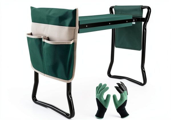 Garden Kneeler LeJoy Seat with Tool Bags and Claw Gloves Green-0