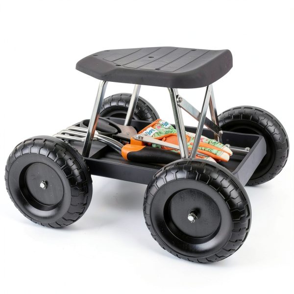 Gardening Stool Pure Garden Rolling Seat with Wheels - Black-5