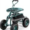 VEVOR Garden Cart Rolling Workseat with Wheels, Gardening Stool for Planting, 360 Degree Swivel Seat, Wagon Scooter with Steering Handle & Utility Tool Tray, Use for Patio, Yard, and Outdoors, Green-0