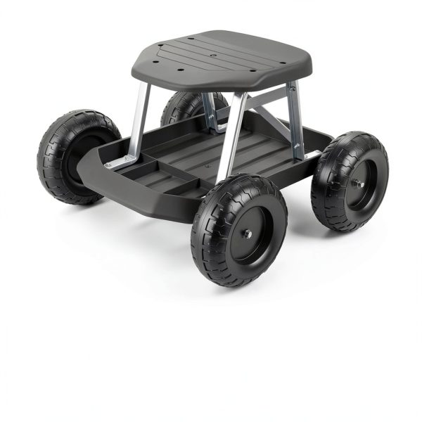 Gardening Stool Pure Garden Rolling Seat with Wheels - Black-2
