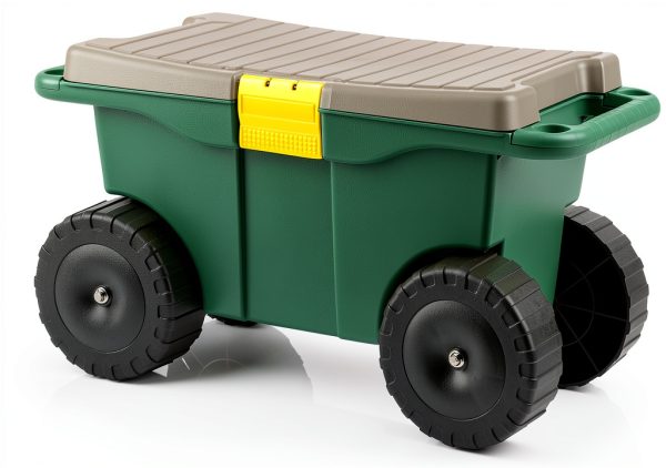 Rolling Garden Cart with Seat - Plastic Storage Bench by Pure Garden-0