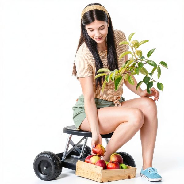 Gardening Stool Pure Garden Rolling Seat with Wheels - Black-3