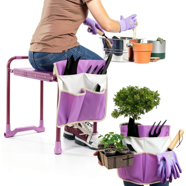 Colwelt Garden Kneeler Upgraded, Gardening Kneelers Stool with Rugged & Sturdy Steel Frame, Garden Seat and Kneeler Bench with Tool Pouch, EVA Foam Pad Protects Your Knees(Purple)-6