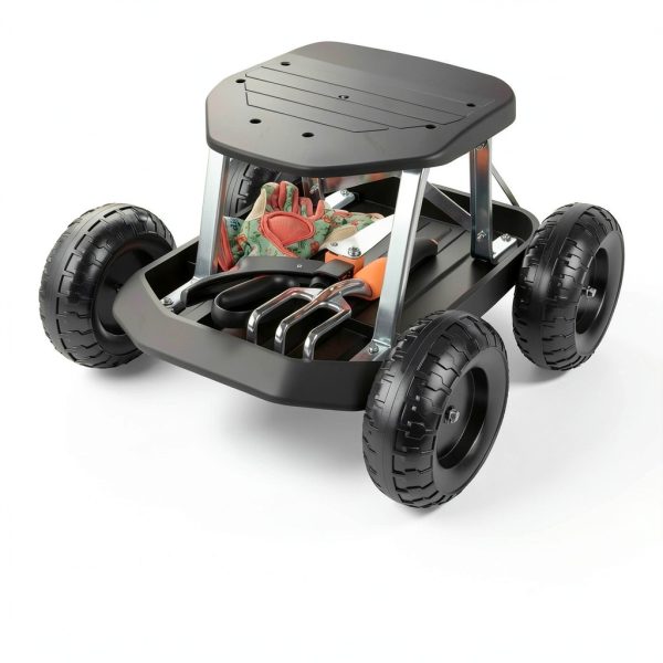 Gardening Stool Pure Garden Rolling Seat with Wheels - Black-4
