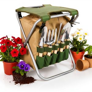 PICNIC TIME Folding Garden Kneeler Seat with Tool Set, Olive Green-0