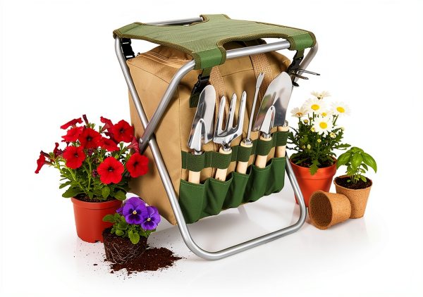 PICNIC TIME Folding Garden Kneeler Seat with Tool Set, Olive Green-0