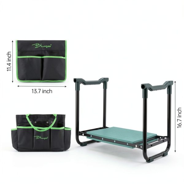 Bluesea Garden Kneeler and Seat - 2-in-1 Heavy Duty Garden Stool & Thick Kneeling Pad with Tool Pouch, Foldable Garden Bench for Planting, Weeding, Seniors, Women (350lbs Capacity)-1