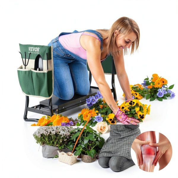 VEVOR Folding Garden Kneeler Seat with 8in EVA Pad Green Portable-3