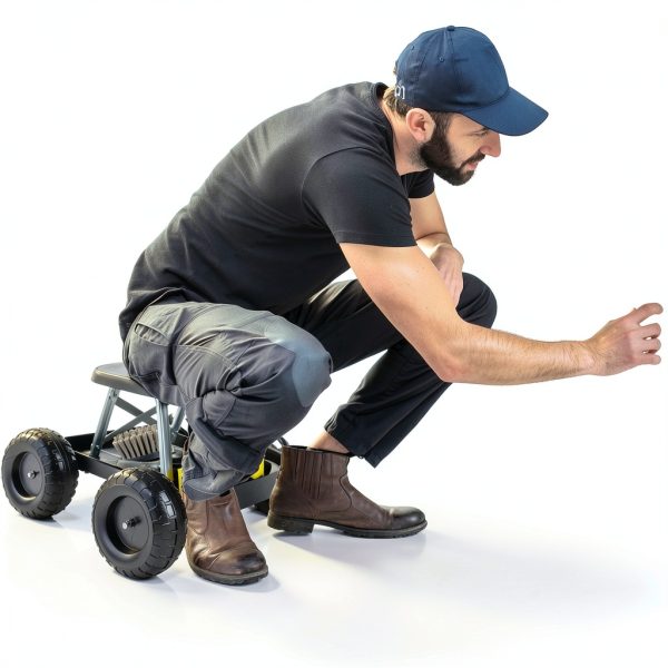Gardening Stool Pure Garden Rolling Seat with Wheels - Black-8