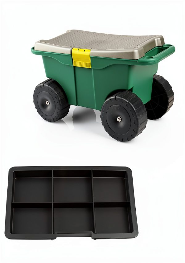 Rolling Garden Cart with Seat - Plastic Storage Bench by Pure Garden-1