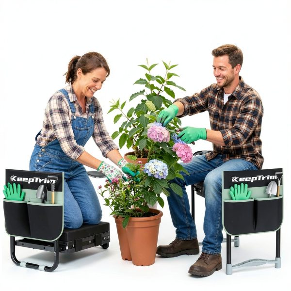 Garden Kneeler KeepTrim 2-in-1 Foldable Seat with Tool Pouch Black 21"-2