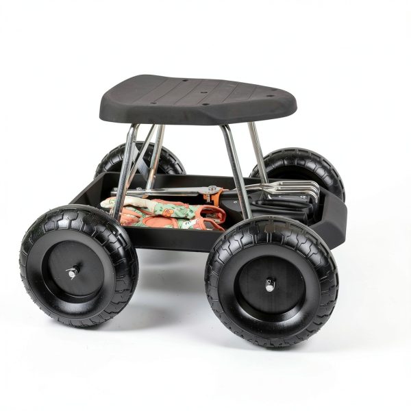 Gardening Stool Pure Garden Rolling Seat with Wheels - Black-6