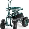 VEVOR Garden Cart Rolling Workseat with Wheels, Gardening Stool for Planting, 360 Degree Swivel Seat, Wagon Scooter with Steering Handle & Utility Tool Tray, Use for Patio, Yard, and Outdoors, Green-9