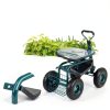 VEVOR Garden Cart Rolling Workseat with Wheels, Gardening Stool for Planting, 360 Degree Swivel Seat, Wagon Scooter with Steering Handle & Utility Tool Tray, Use for Patio, Yard, and Outdoors, Green-5