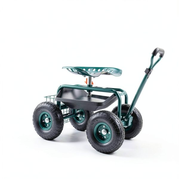 VEVOR Garden Cart Rolling Workseat with Wheels, Gardening Stool for Planting, 360 Degree Swivel Seat, Wagon Scooter with Steering Handle & Utility Tool Tray, Use for Patio, Yard, and Outdoors, Green-6