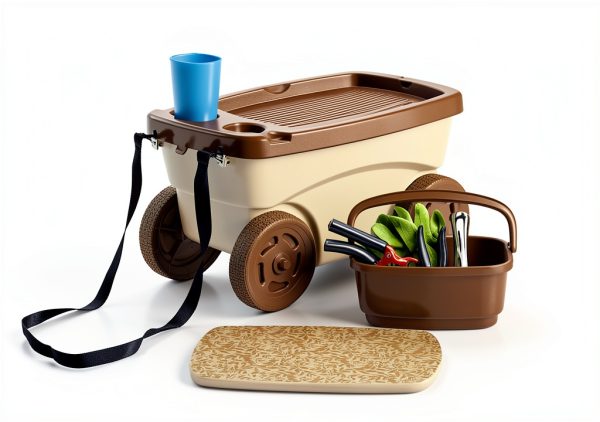 Garden Scooter Suncast 4-Wheel Workseat with Drink Holders Tan-2