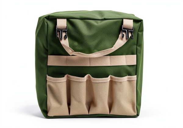 Pure Garden Folding Stool with Tool Bag and 5 Tools Tan Green Silver-10
