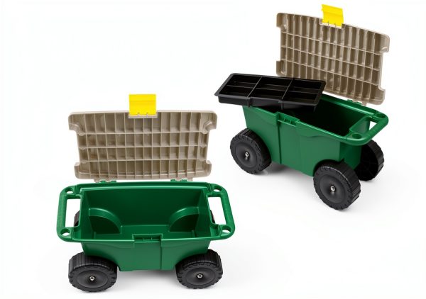 Rolling Garden Cart with Seat - Plastic Storage Bench by Pure Garden-7