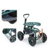 VEVOR Garden Cart Rolling Workseat with Wheels, Gardening Stool for Planting, 360 Degree Swivel Seat, Wagon Scooter with Steering Handle & Utility Tool Tray, Use for Patio, Yard, and Outdoors, Green-4