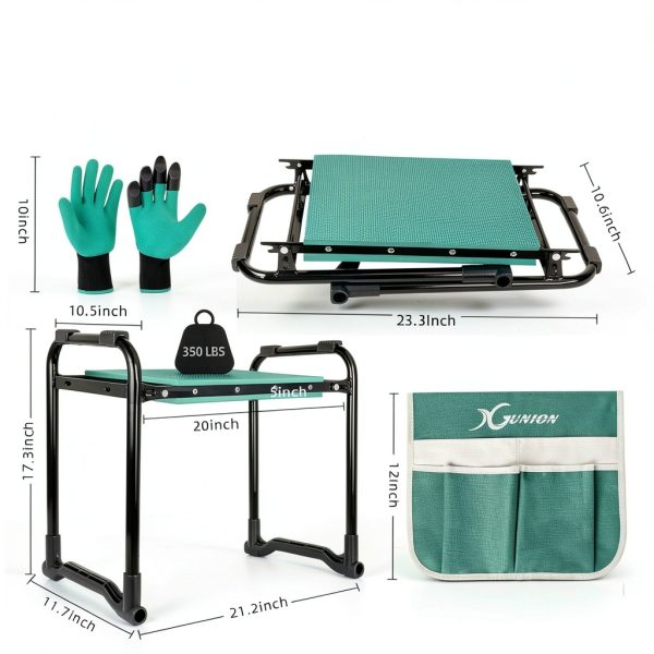 Garden Kneeler and Seat Gardening Stool Heavy Duty Garden Kneeling Bench with Handles Seat Bench Comes with Tool Pouch & Gloves Gardening Gifts for Seniors Women & Men (Green)-1