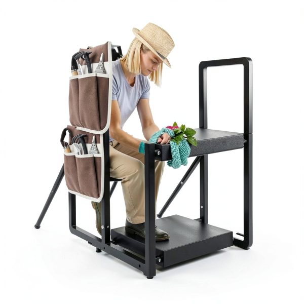 Onadak Heavy Duty Garden Kneeler Seat 400lb Stool with Tool Bag Black-4