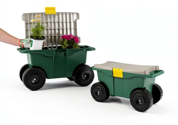 Rolling Garden Cart with Seat - Plastic Storage Bench by Pure Garden-5