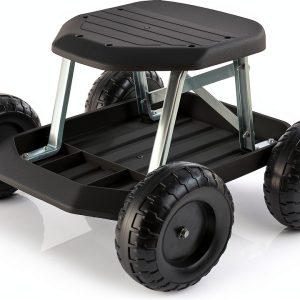 Gardening Stool Pure Garden Rolling Seat with Wheels - Black-0