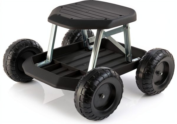 Gardening Stool Pure Garden Rolling Seat with Wheels - Black-0